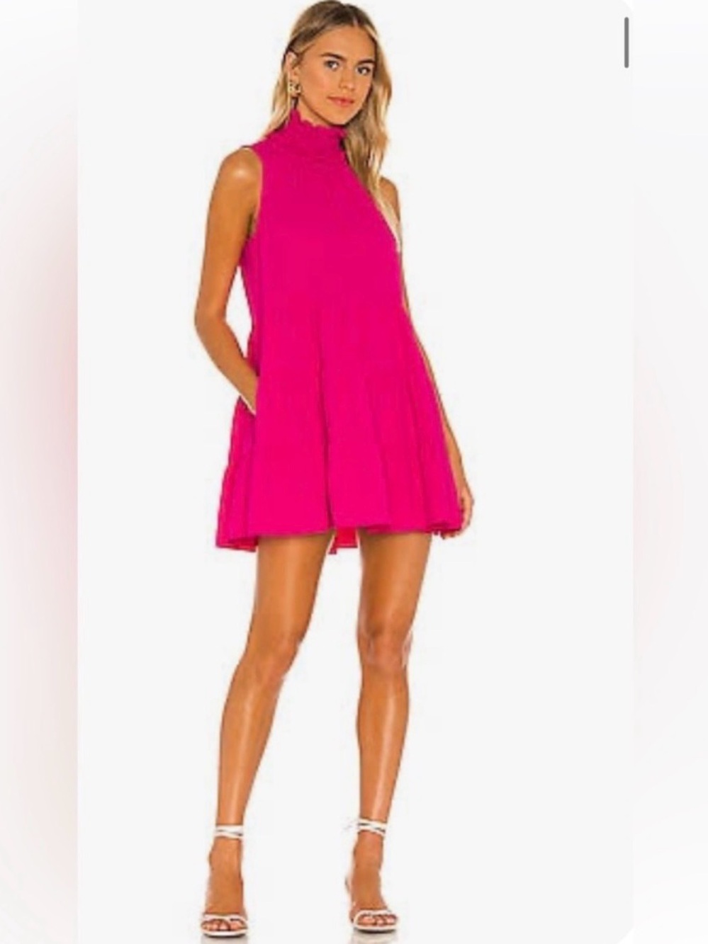 Amanda Uprichard Hot Pink Sleeveless Mock-Neck Mini Dress